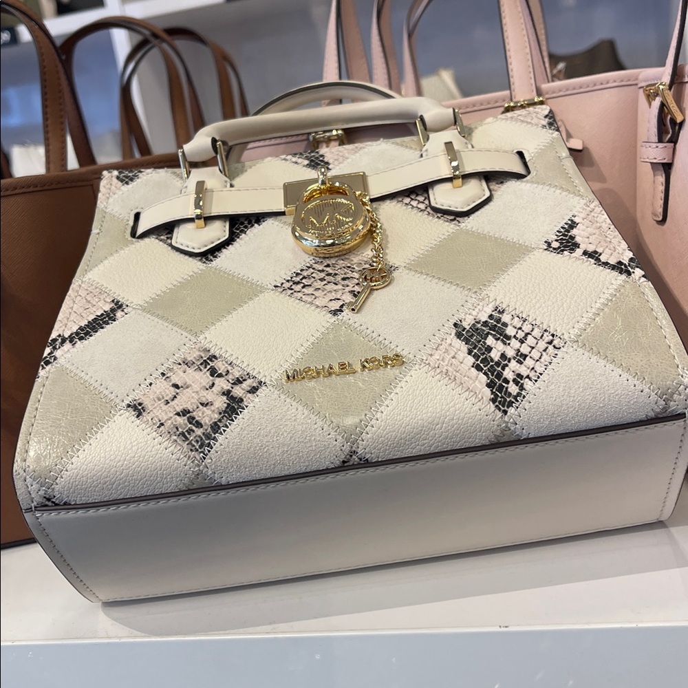 MICHAEL KORS Hamilton Sm Patchwork and Snake Embossed Satchel Crossbody
Natural - Picture 9 of 16